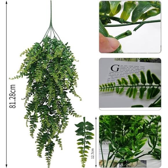 Faux Hanging Plant,4 Pcs Fake Plants Fake Fern Wall Artificial Plants - Picture 3 of 8